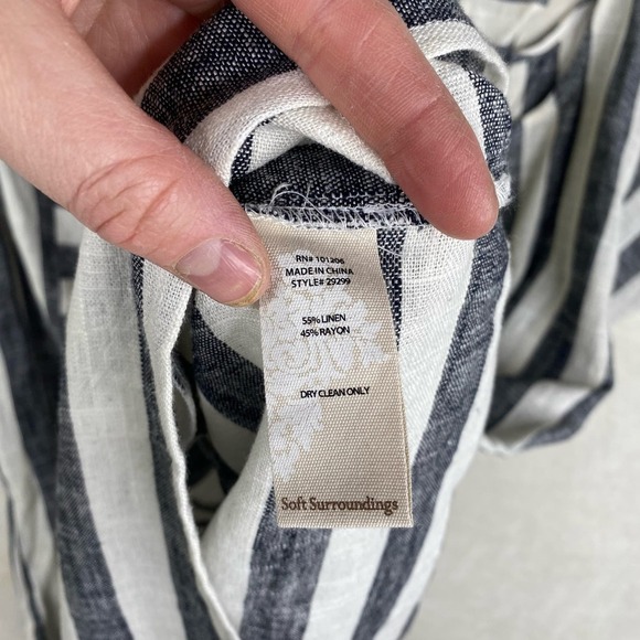 Soft Surroundings Gray Tunic Cold Shoulder Linen Blend Striped Top Size Medium - Picture 4 of 7